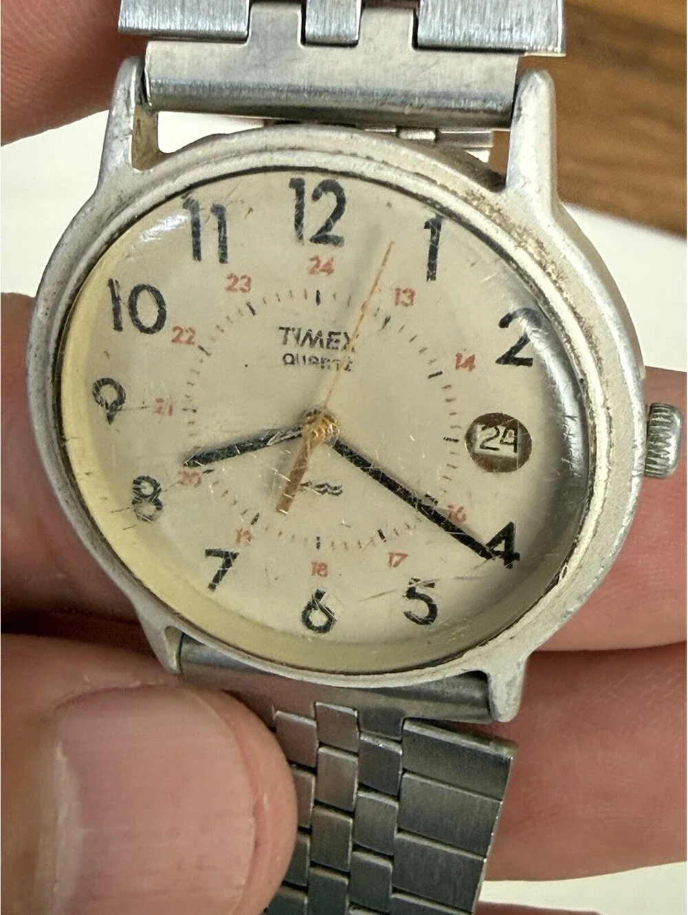 Vintage Watch Timex Silver Metal With Casio Band , Looks Good , Is Untested